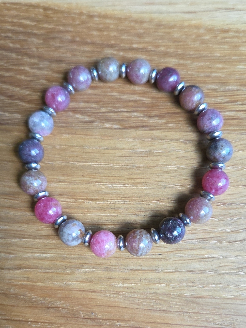 African Rhodonite Beaded Stretch Bracelet | Handmade